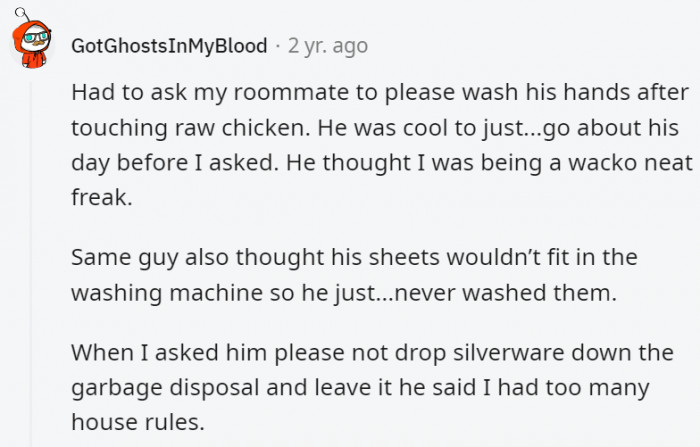 Someone should tell this guy that his roommate's rules aren't unique to their home; they're the rules for every decent human being out there.