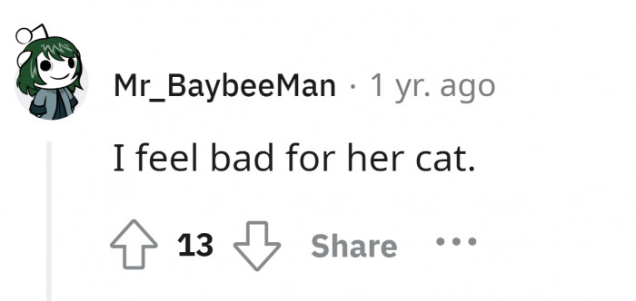 16. The cat had an owner who doesn't take care of her pet like family.