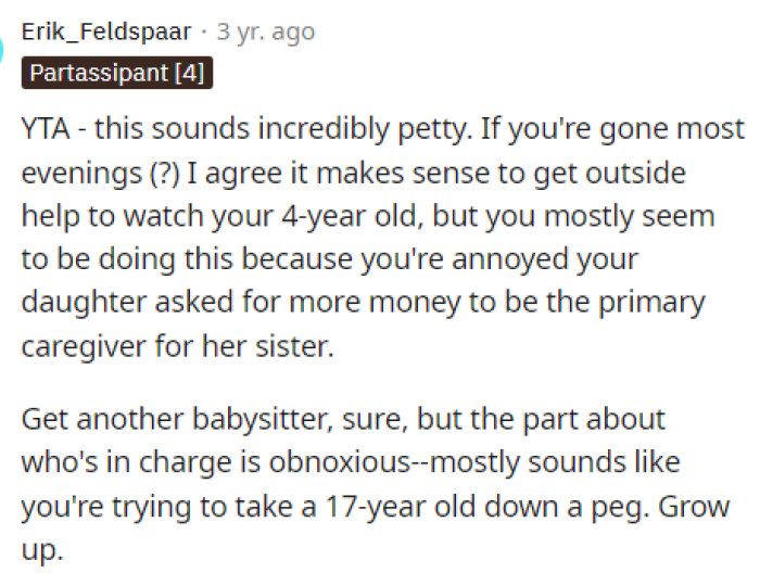 This really shows what we are all thinking because we believe that him giving the babysitter full reign is definitely an issue here.