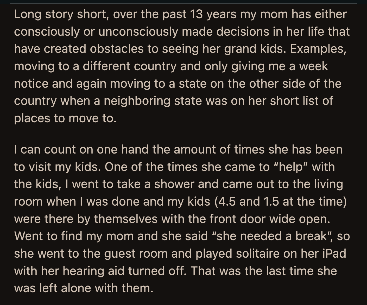 They had open seating, but her mom deliberately sat elsewhere.