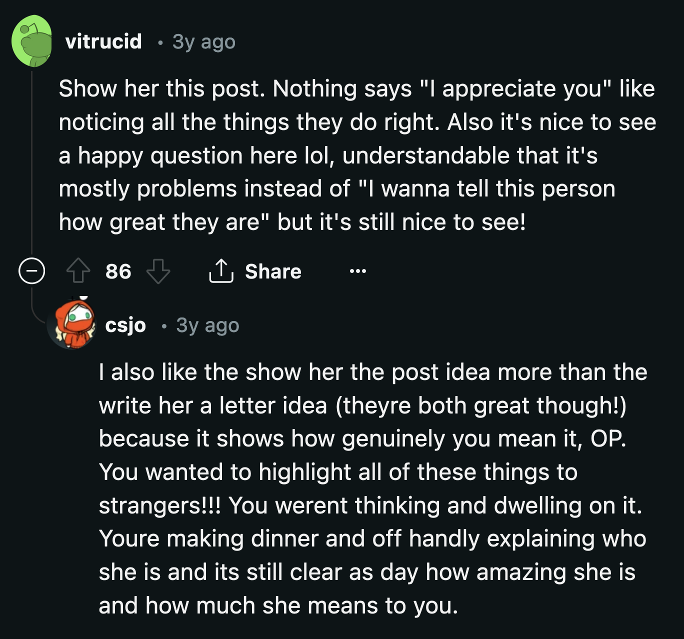 OP's post speaks volumes as well. She was just at home, waiting for her casserole to be done when she thought of the best way to show her gratitude to her stepmother. The post reads like a warm hug.