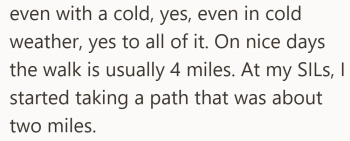 She explains the routine in detail, showing this is a long standing habit, not a sudden change.