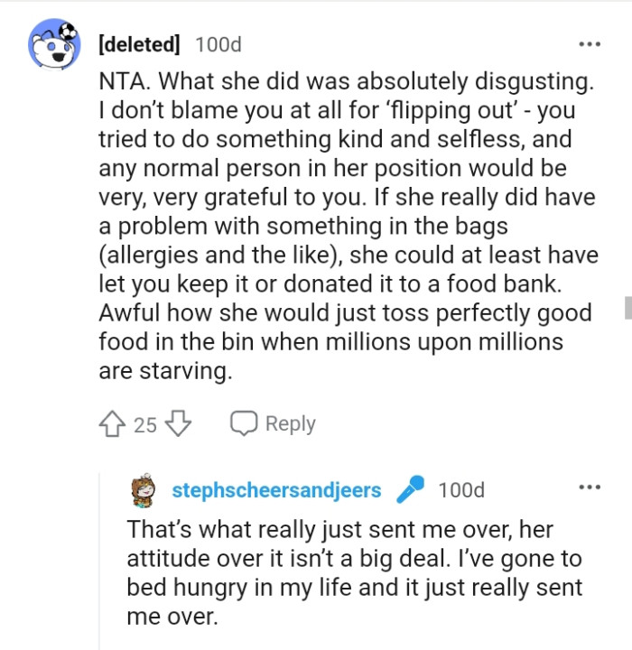 Why would she toss perfectly good food?