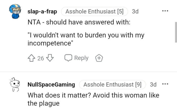 This Redditor brings forth the right answer to give the OP's ex