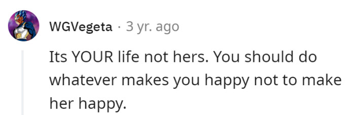 It's their life's main event, not a side act for her approval. Happiness takes the spotlight, not her reviews.