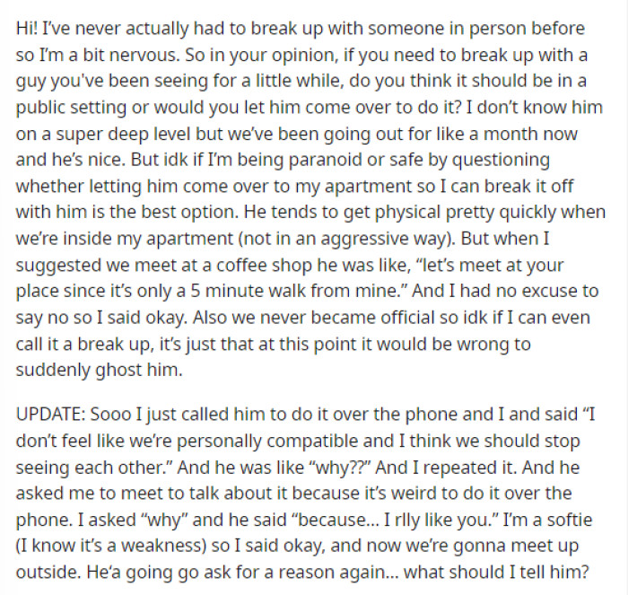 Her original post was pretty short, but it was the updates that really added a lot to the story because they were basically in real time as she was updating.