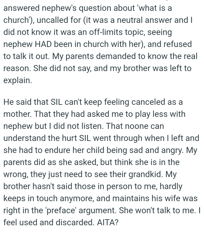 No one can understand the hurt SIL went through when the OP left