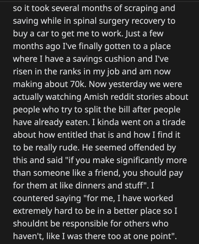 She had to scrimp and save to prioritize her future. She shouldn't be expected to pay for people who haven't made similar sacrifices.