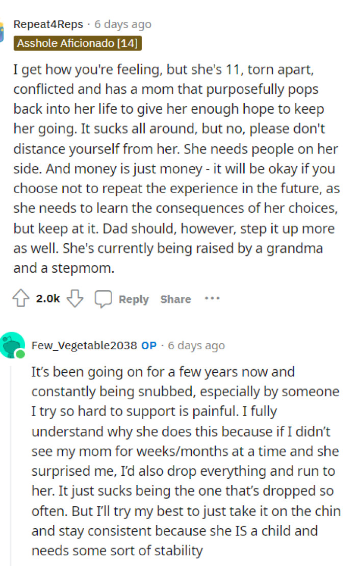 People definitely felt that OP wasn't in the wrong and that she should just step back because she'll never be able to please the stepdaughter.