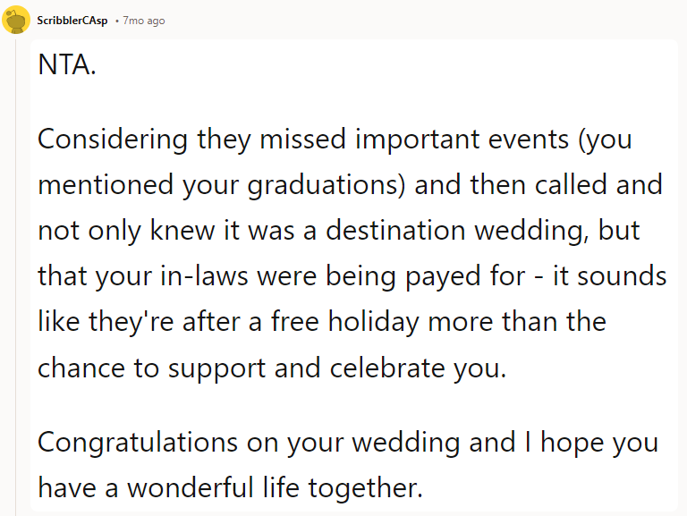 I gotta agree. OP, did your family ask ANY questions other than 