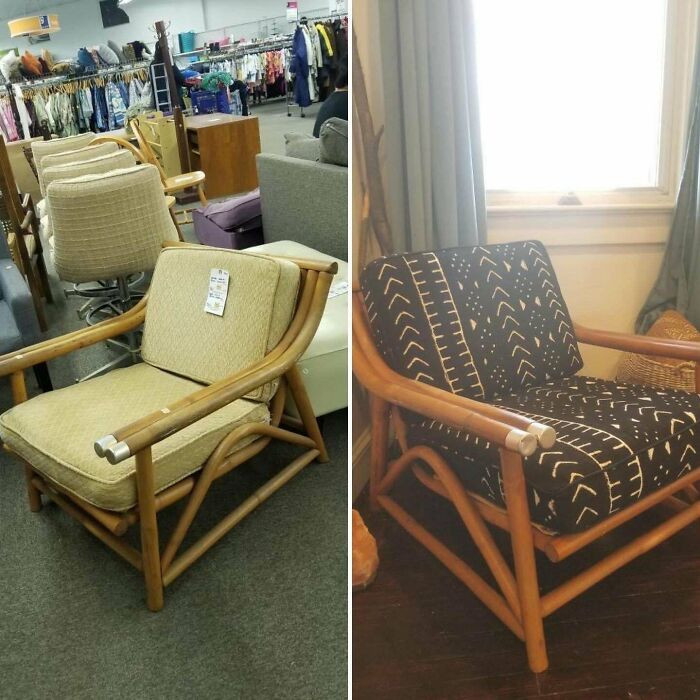 41. A Goodwill discovery has been revitalized and reupholstered by the person.