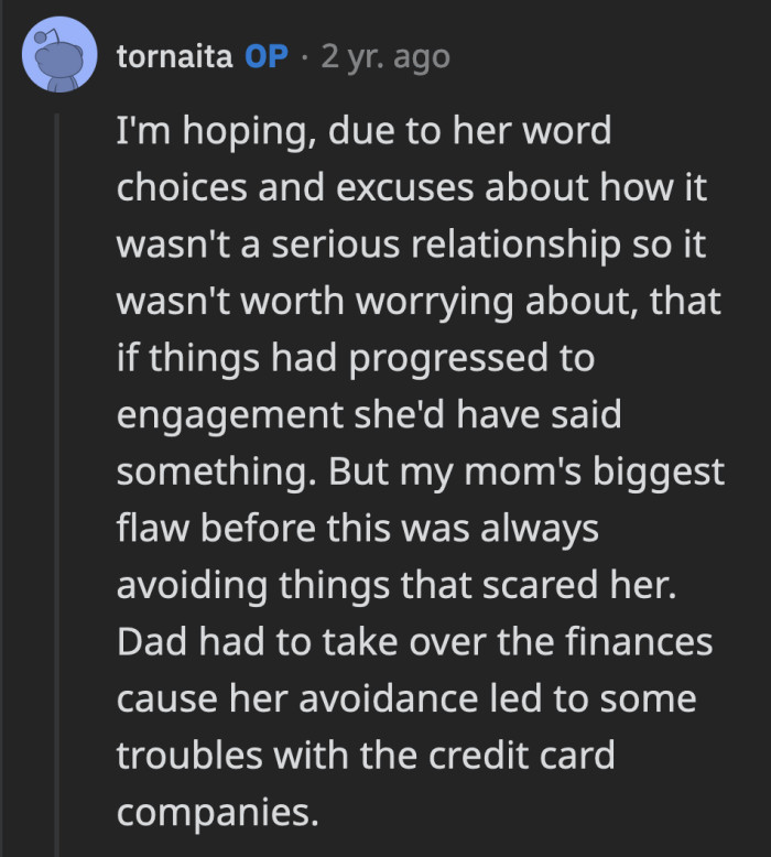 Yeah, it tracks that OP's mom would have let it go on for too long