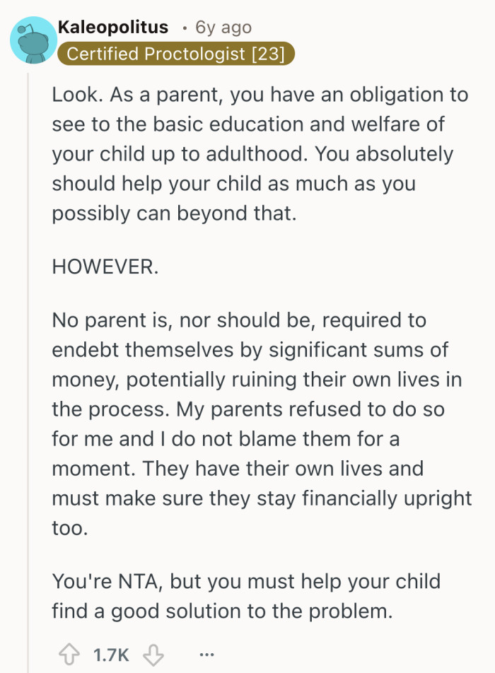 Lve can guide a kid forward, but it should not drag a parent into lifelong debt.