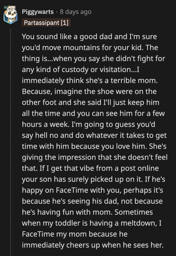 Kids are perceptive, and his mom may have made him feel unwanted. Maybe OP only sees him smiling on FaceTime because of him and not his mom.