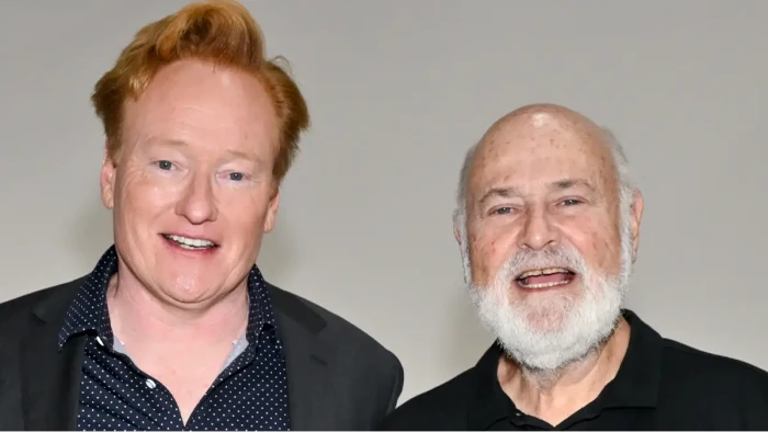 Conan O’Brien and Rob Reiner smiling together, celebrating friendship and film impact