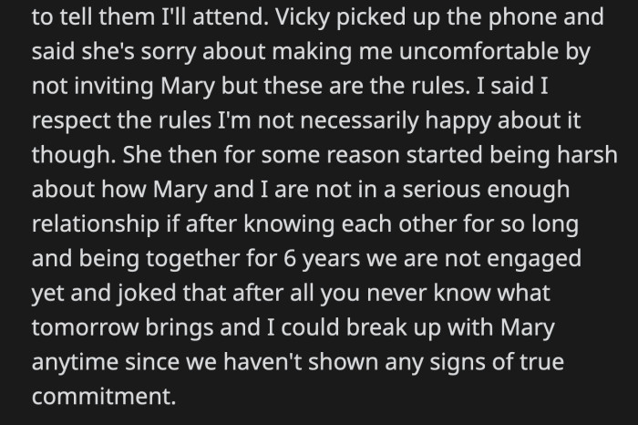 This seemed to set off Vicky who then insulted OP's and Mary's relationship