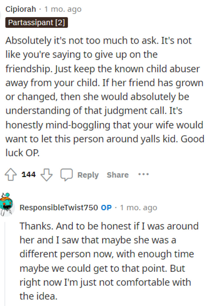 It definitely is not too much to ask, and being that girl's friend should make her aware of exactly how she is and why her husband doesn't want the baby around her.