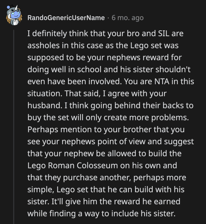 If OP is willing, she can help her brother see his son's perspective. They also have an opportunity to help their kids bond if they keep an open mind.