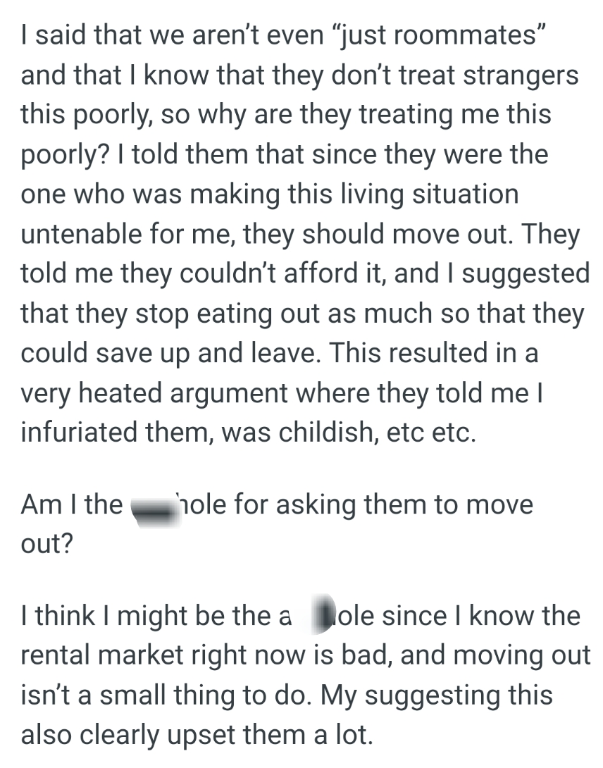 OP suggested that they stop eating out as much so that they could save up