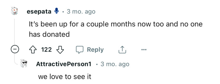 Apparently, no one has donated a penny so far