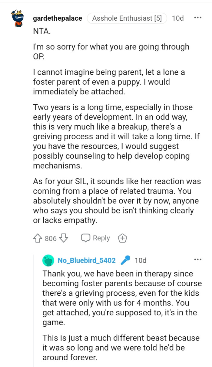 There's a grieving process, and it will take a long time