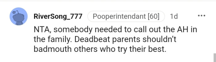 Deadbeat parents shouldn't badmouth others