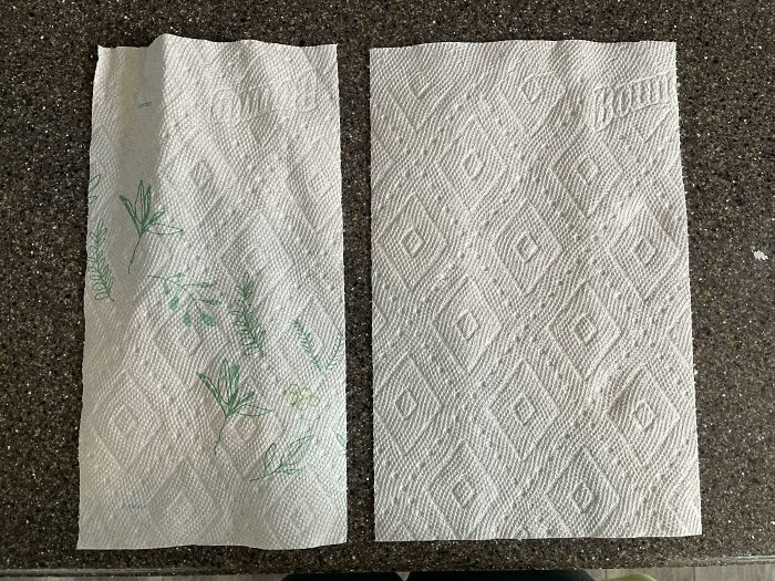 7. New Bounty Paper Towel On The Left, Old Bounty On The Right. Both Packs Bought At Costco. Width Is Smaller & The Towel Itself Is Thinner