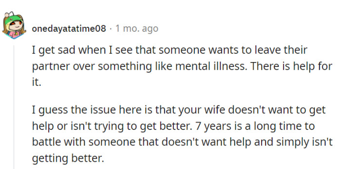 Seeing partners split over mental illness is indeed quite painful.