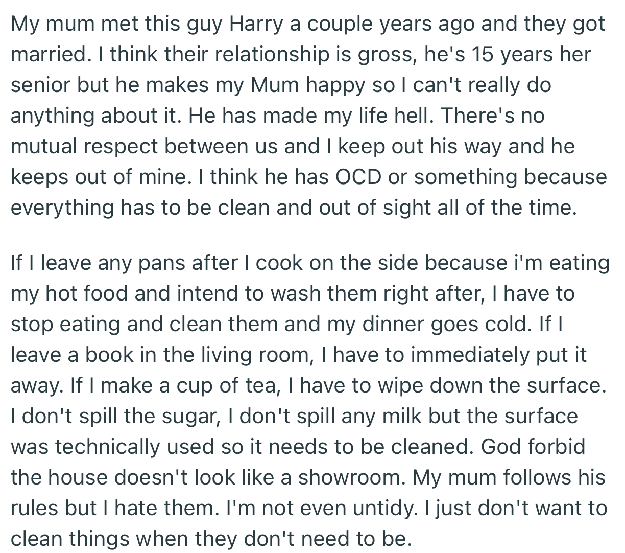 OP is fed up with her stepdad, who is making life a living hell with his strict house rules