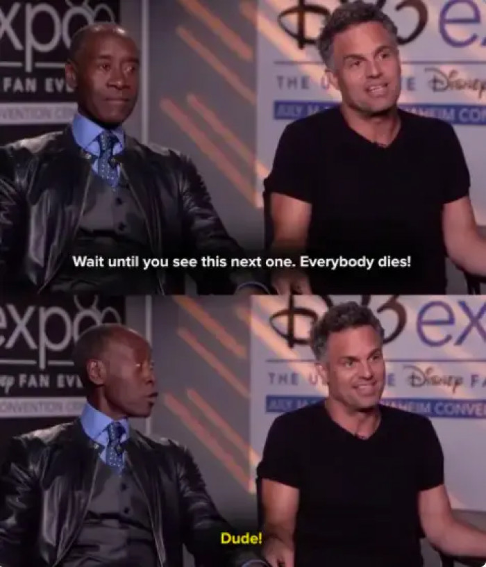 16. This one's a classic—Mark Ruffalo casually mentioned that everybody dies in Infinity War.