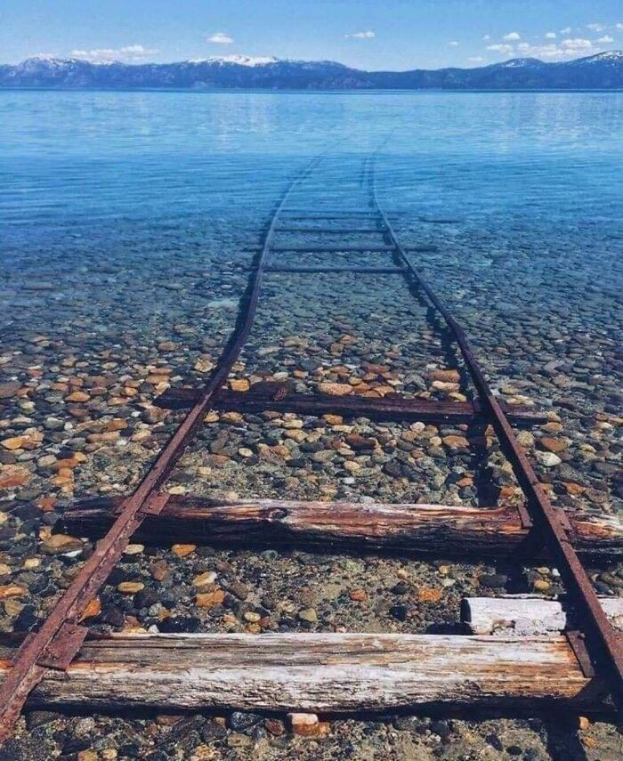 27. Train Tracks Disappearing Into Lake Tahoe, Ca