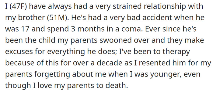 The OP explained her complicated family relationships: