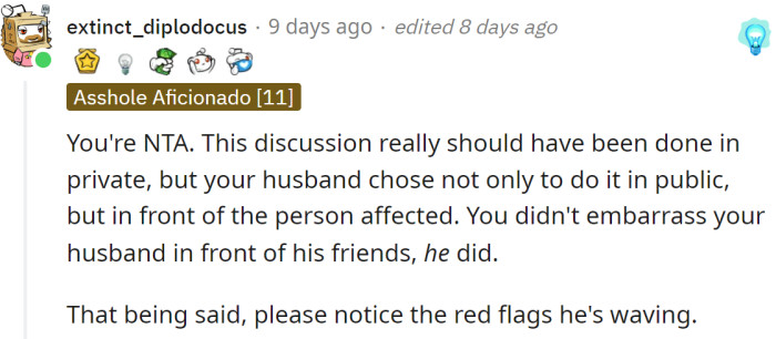 A Redditor said that her husband embarrassed himself.