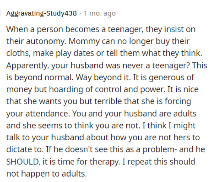 It's not right to force her attendance to this and basically make it almost impossible not to come because it is already paid for.