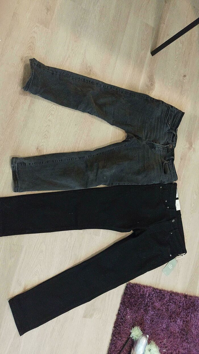 "My Old Black Jeans After 3 Years Of Daily Use vs. The Same Jeans Brand New"