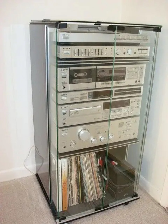 27. Stereos in glass cabinets