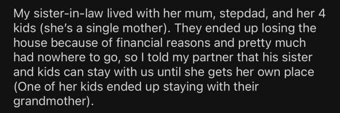 Op wanted to help the SIL out by allowing her to stay with them until she got back on her feet.