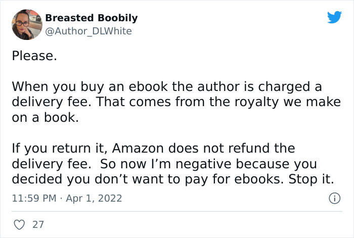 Other authors have also begun to come forward, stating that they have noticed an increase in returns for their e-books on Amazon.