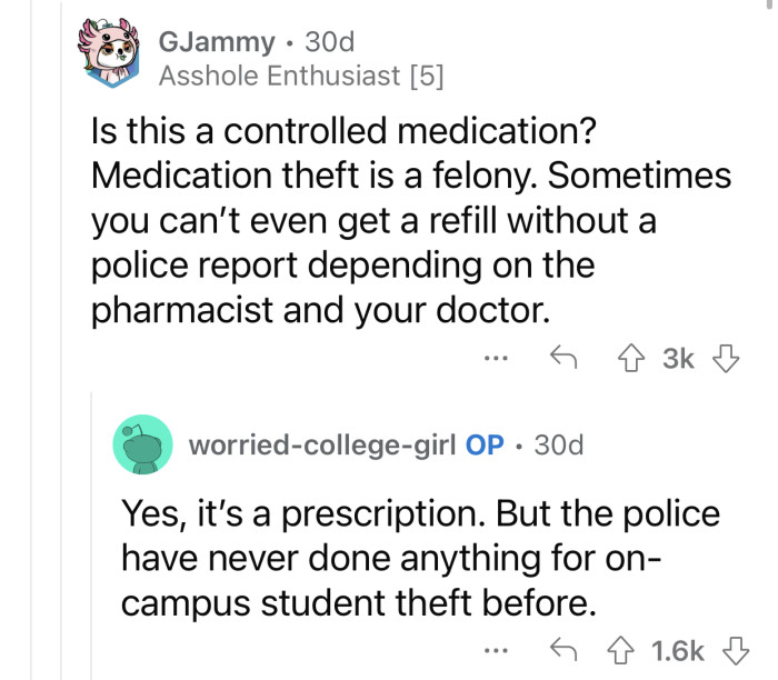 The police don't give much importance to on-campus theft.