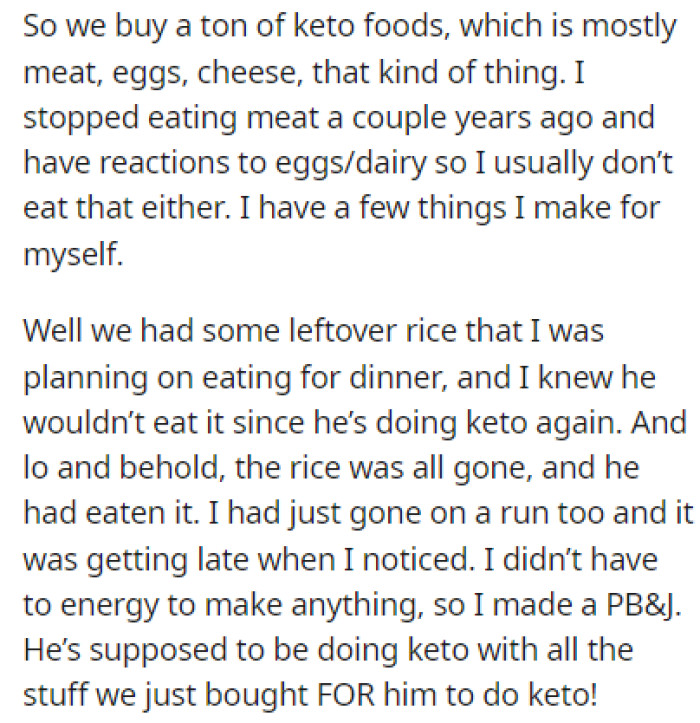 OP was planning on eating some leftover rice for dinner, but her boyfriend got to it first