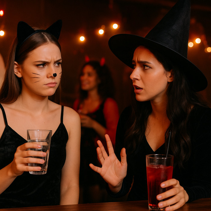 After both of her friends had bought a round, they turned to her and said it was her turn.