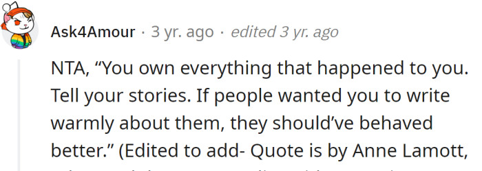 It's her story, and she has the right to tell it.