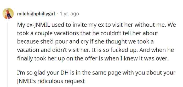 Props to OP's husband for setting his foot down!