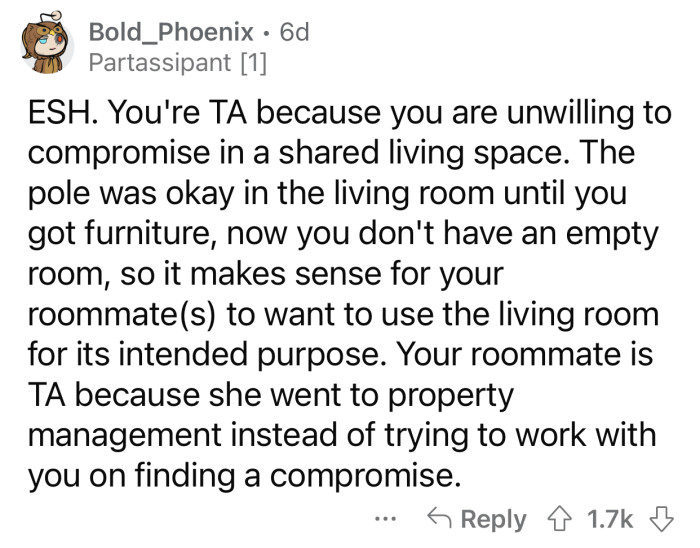 Op's unwillingness to compromise made the problem a lot bigger.