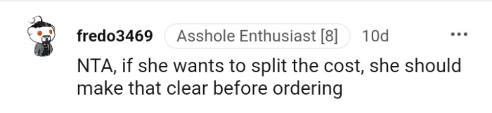 She should make that clear before ordering