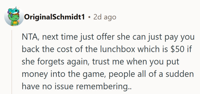 Nothing jogs the memory quite like the thought of owing fifty bucks for a Bento box.