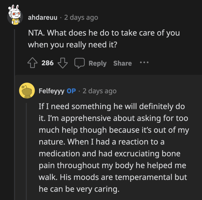 OP replied to a question asking how has her boyfriend been helping her through her treatments and her answer is very telling