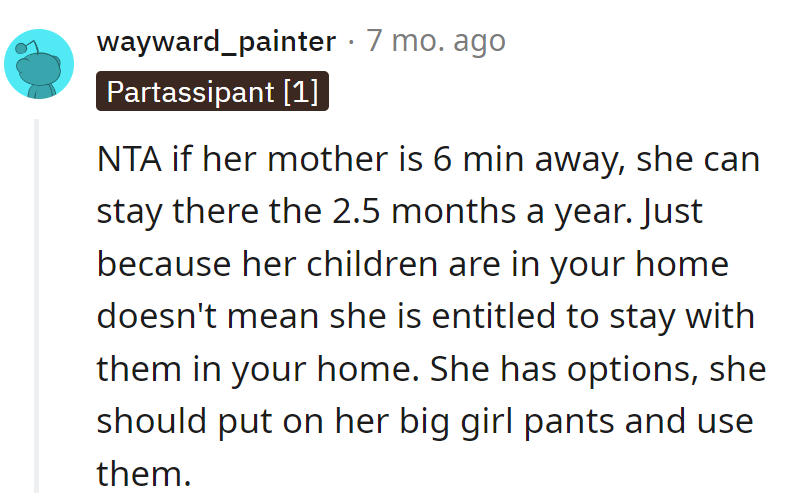 Mom's 6 minutes away, not a 