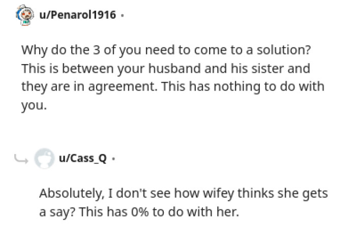 This Is Between the OP's Husband and His Sister