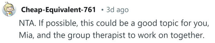 A good topic for the therapist.